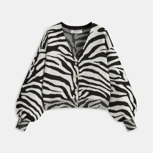 Zebra Print Puff Sleeve Cardigan