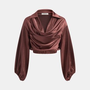 Satin Cowl Neck Cropped Cinched Blouse
