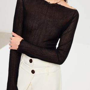 Off-Shoulder Sheer Knit Top