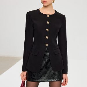 Split Hem Metal Button Blazer