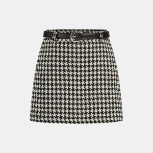 Houndstooth Belted Mini Skirt