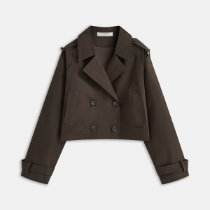 Double-Button Cropped Trench Coat