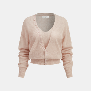 Wool Blend Cropped Cardigan & Top Set