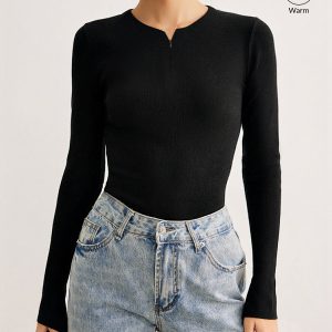 Slim Fit Zip-Front Long Sleeve T-Shirt