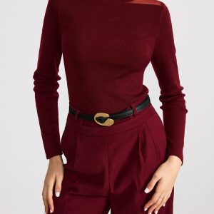 Sheer Paneled Wool Blend Knit Top