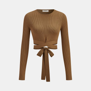 Ribbed Long Sleeve Tie-Back Top