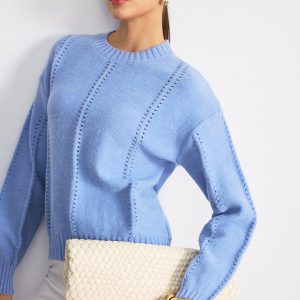 Eyelet Detail Crew Neck Sweater