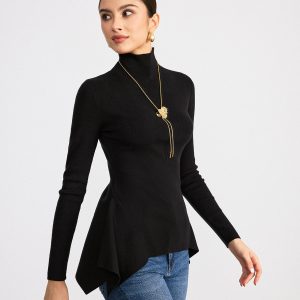 Turtleneck Asymmetric Peplum Sweater