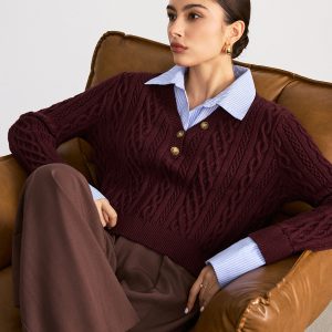 2 in 1 Striped Shirt Panel Cable Knit Top