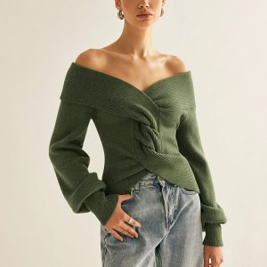 Off-Shoulder Twist Knit Top