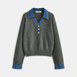 Denim Collar Knit Top
