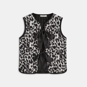 Bow Tie Leopard Print Quilted Vest