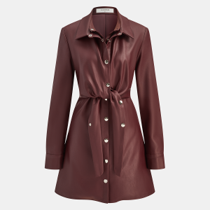 Double-Collar PU Leather Shirt Dress