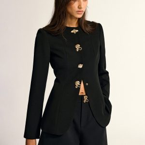 Metal Detail Crew Neck Blazer