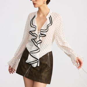 Ruffle Polka Dot Long Sleeve Shirt