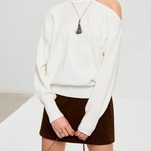 Turtleneck Cold Shoulder Wool Blend Sweater