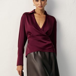 Wrap V-Neck Satin Shirt