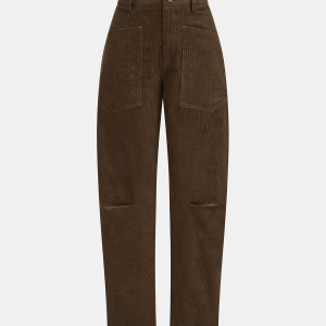 Corduroy Mid-Waist Curved-Leg Pants