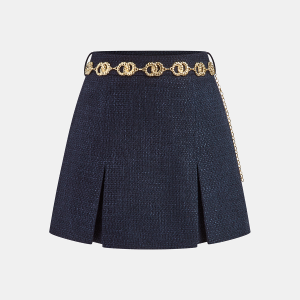 Tweed Mini Skirt with Golden Chain Belt