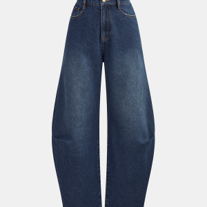 Mid-Waisted Denim Curved-Leg Pants