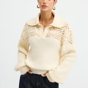 Openwork Polo Knit Sweater