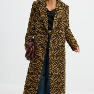 Tiger Print Oversized Tweed Long Coat