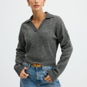 Wool Blend Polo Collar Casual Sweater