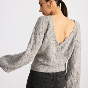 Scalloped Edge Reversible Wool Blend Sweater