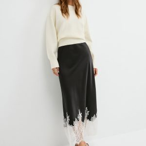 Lace Hem Satin Maxi Skirt