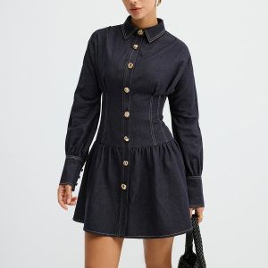 Denim Metal Button Shirt Dress