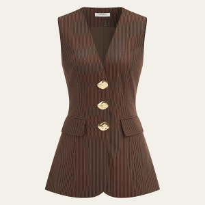 V-Neck Striped Metal Button Tank Top