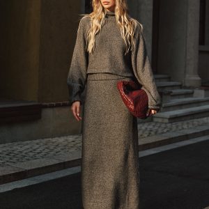 Wool Blend Knit Sweater and Maxi Skirt Set
