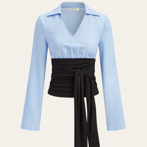 Color-Block Panel Tie-Waist Shirt