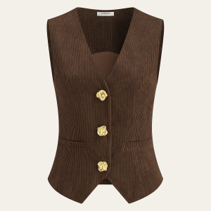 Corduroy V-neck Buttoned Vest