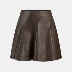Seam Detail Faux Leather Flared Mini Skirt