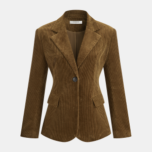 Corduroy Wide-Shoulder Fitted Blazer