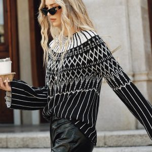 Fair Isle Pattern Bell Sleeve Sweater