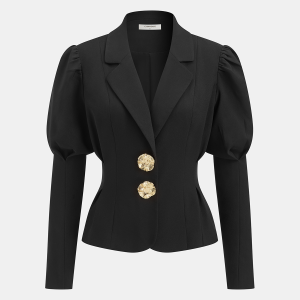 Metal Floral Detail Lantern Sleeve Blazer