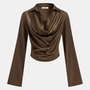Satin Cowl Neck Long Sleeve Shirt