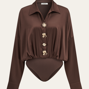 Satin Collar Metal Button Bodysuit