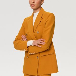 Double-Breasted Metal Button Blazer