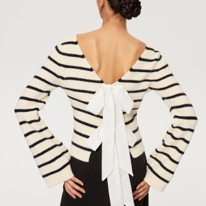 Reversible Striped Bow Cardigan