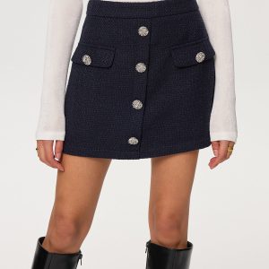 Metal Button Tweed Mini Skirt