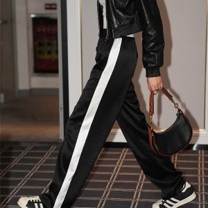 Side Striped High-Waisted Satin Sweatpants