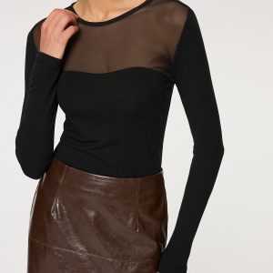 Sheer Panel Long Sleeve T-Shirt