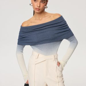 Off-Shoulder Ombre Wool Blend Knit Top