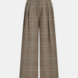 Belted Plaid High-Waisted Pants
