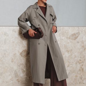 Cotton Oversize Long Trench Coat with Belt