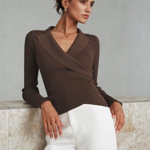 Ribbed Knit Collared Top