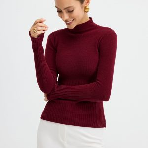Slim Fit Mock Neck Ribbed Knit Top